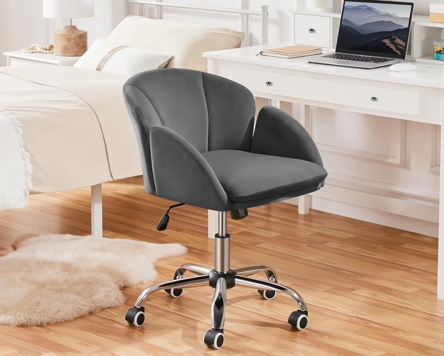grey swivel office chair in bedroom