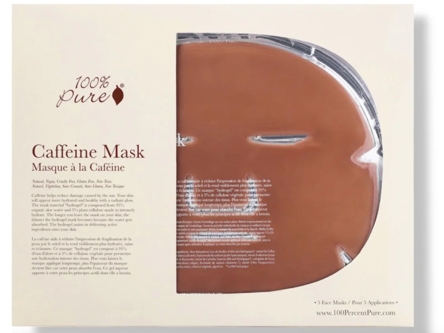 brown caffeine face mask in box