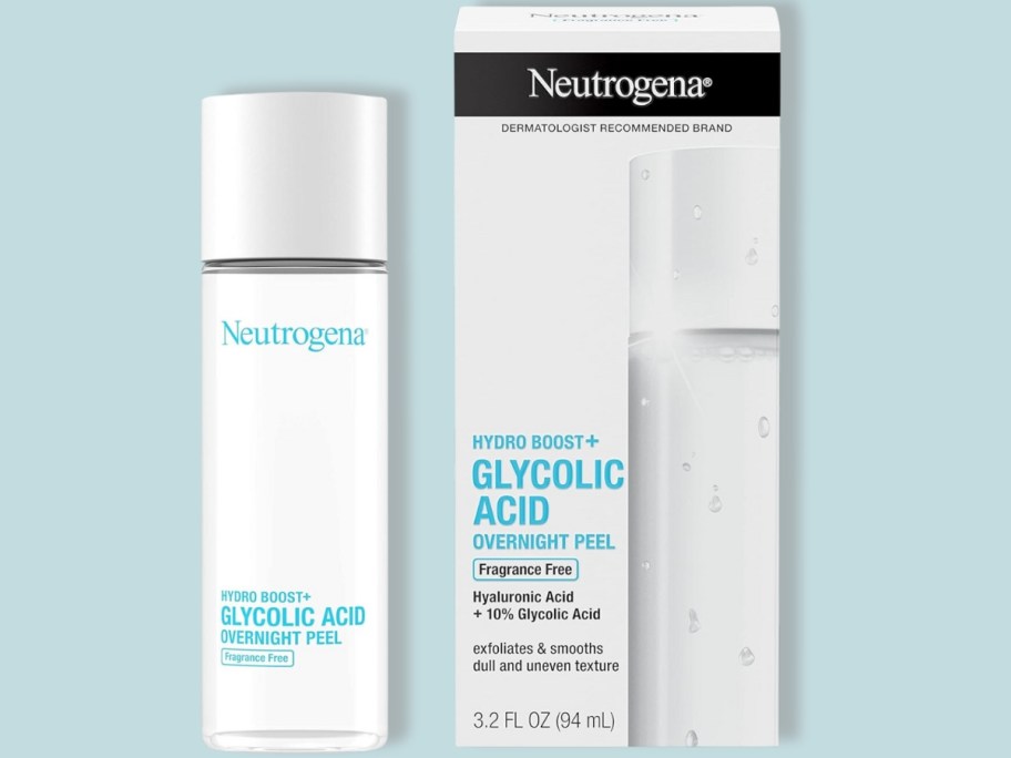 bottle and box for Neutrogena Hydro Boost Glycolic Acid Overnight Face Peel