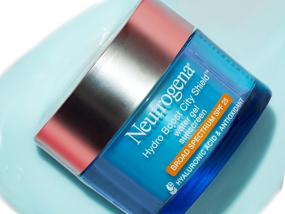 container of Neutrogena Hydro Boost Face Moisturizer laying on some of it spread out