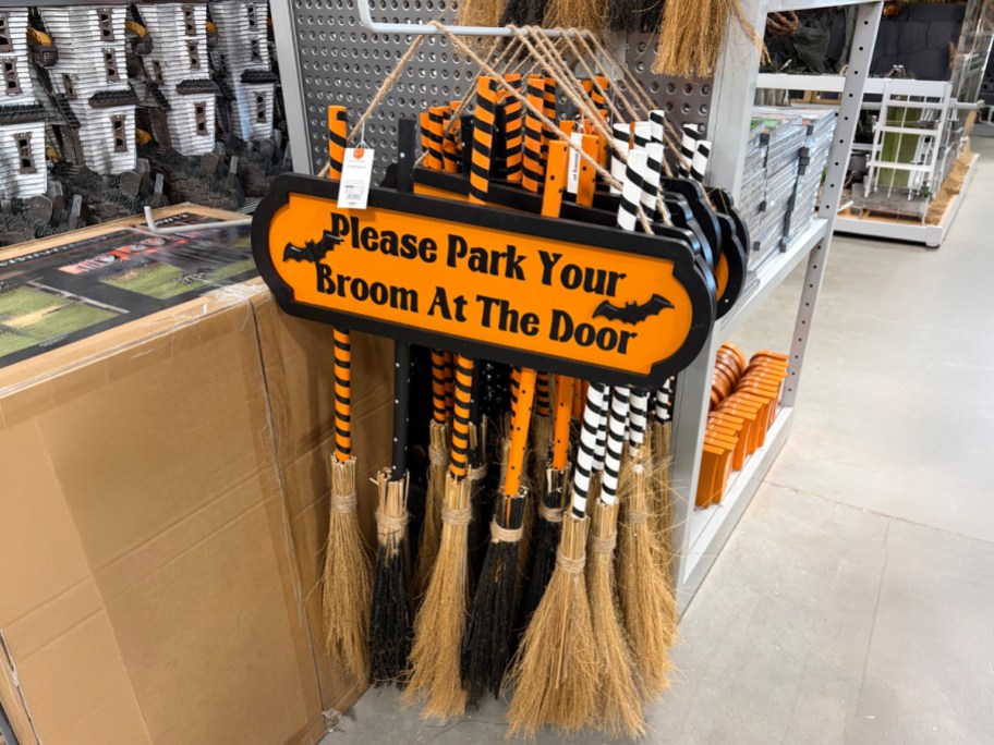 38 Orange & Black Witches Broom Wall Decor