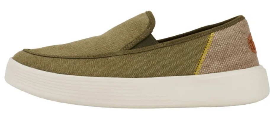men's olive green and tan HEYDUDE shoe