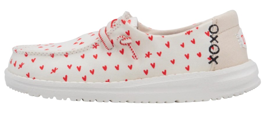kid's white with red hearts HEYDUDE shoe