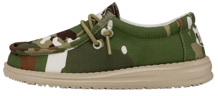 green camo kid's HEYDUDE shoe