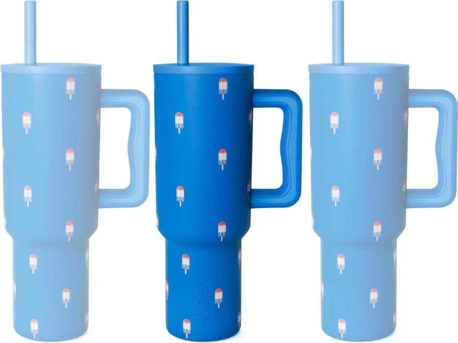 Simple Modern large tumbler with handle in blue with red, white and blue popsicles