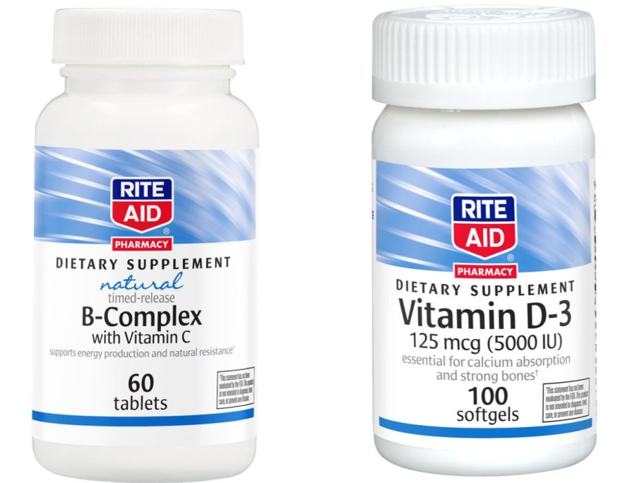 Rite Aid Vitamin bottles B-Complex and Vitamin D