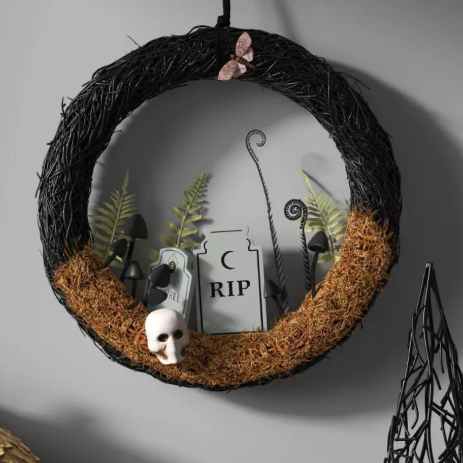 Halloween wreath hanging on a wall