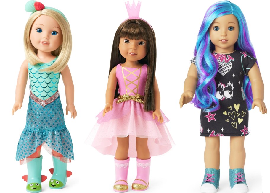 three American Girl Dolls in a row