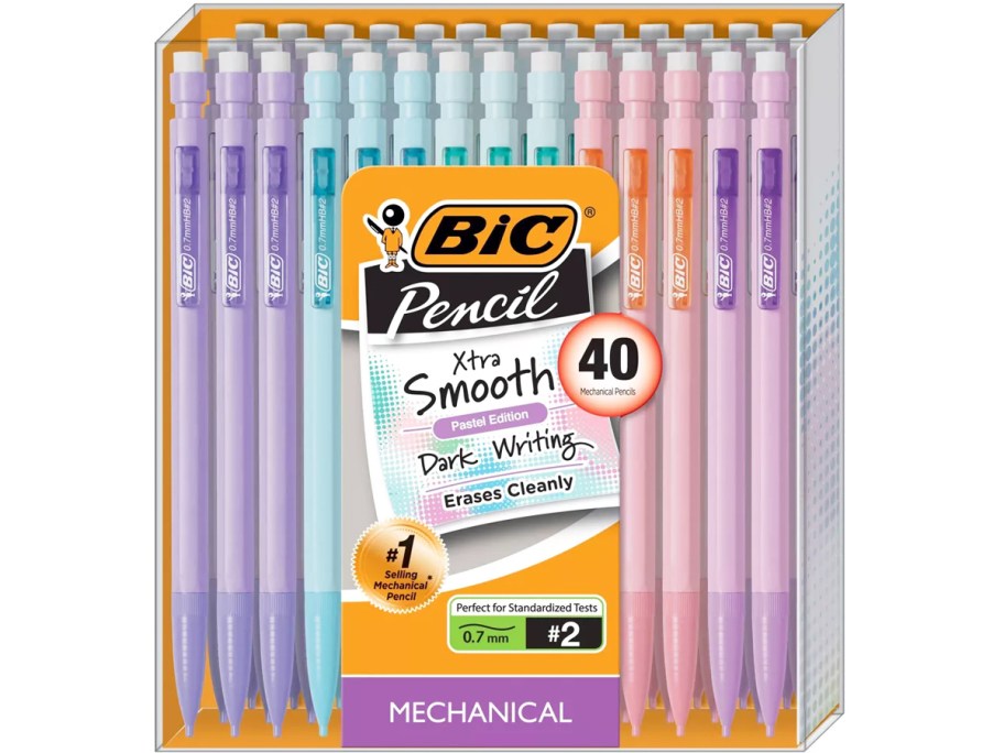 large box of BIC Mechanical Pencils in pastel colors