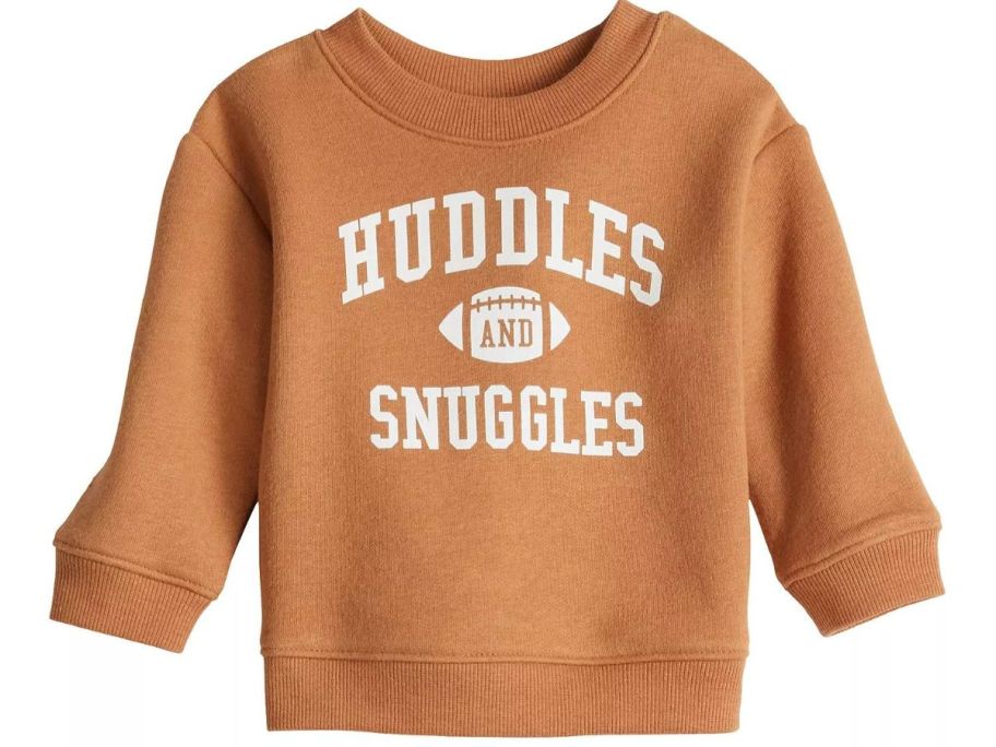 A brown sweatshirt that says 