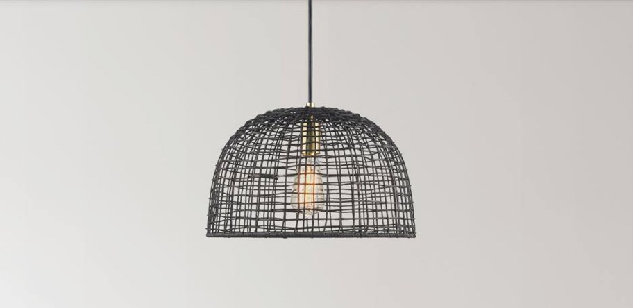 pendent light fixture with black basket shade