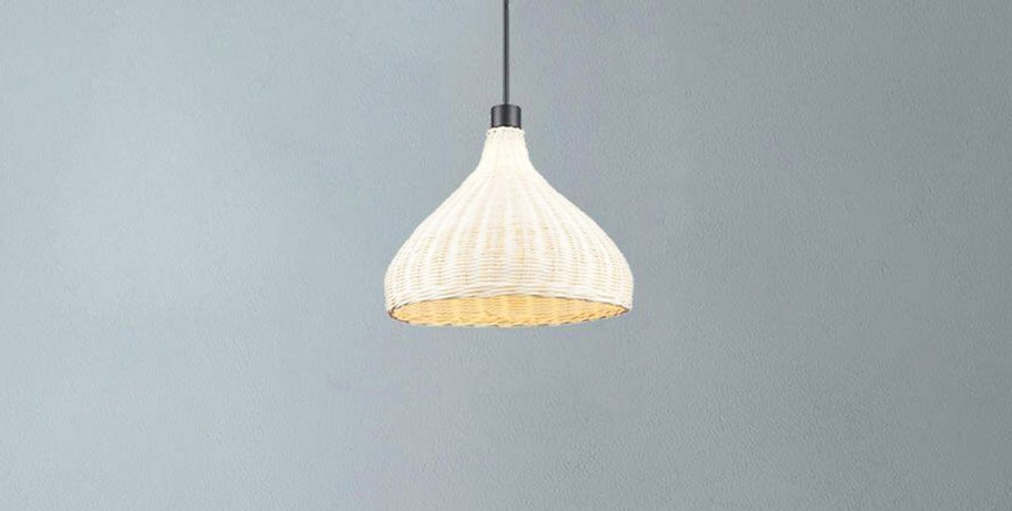 white woven basket pendant light