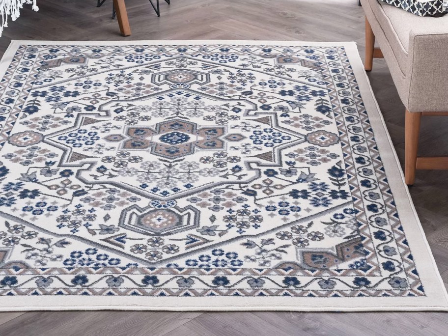 white and grey oriental area rug