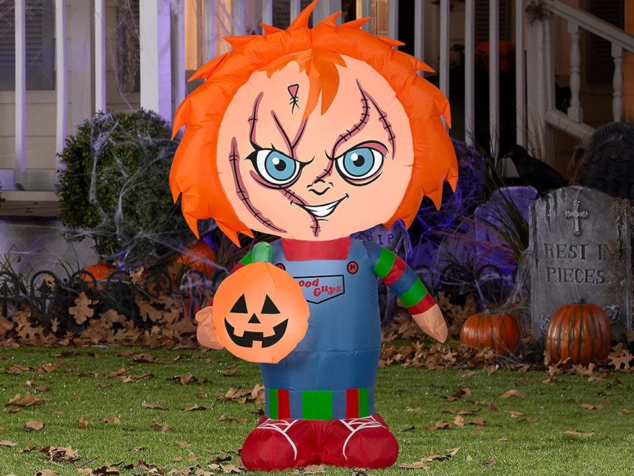 CHucky inflatable displayed on grass