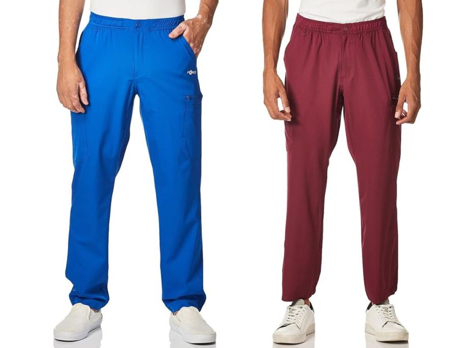 two men wearing Carhartt Men's Athletic Cargo Pant in Royal and Wine