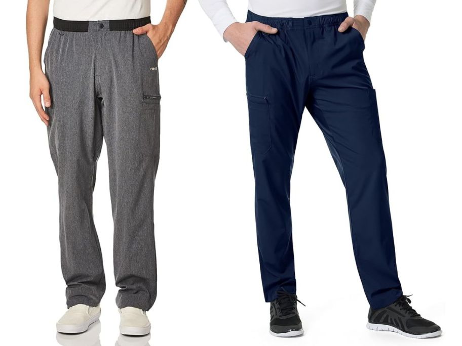 two men wearing Carhartt Men's Athletic Cargo Pant in Charcoal Heather and Navy