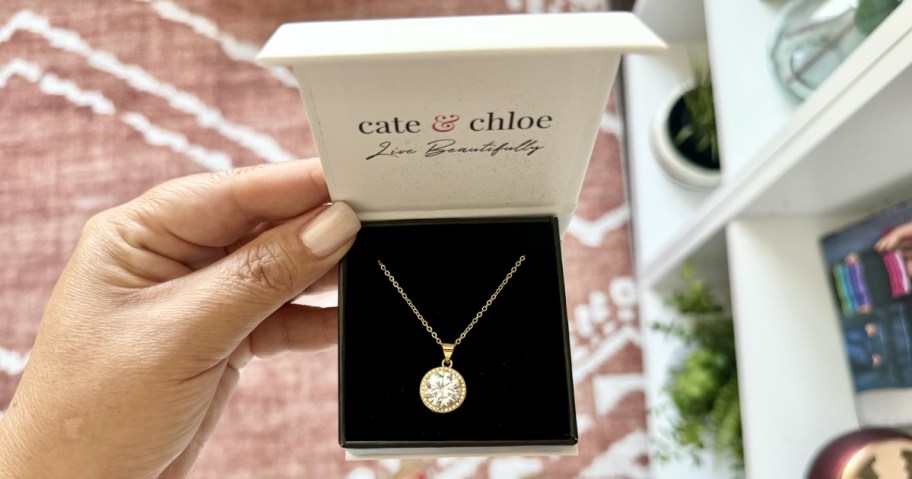 Cate & Chloe Sophia 18K White Gold Plated CZ Pendant Necklace