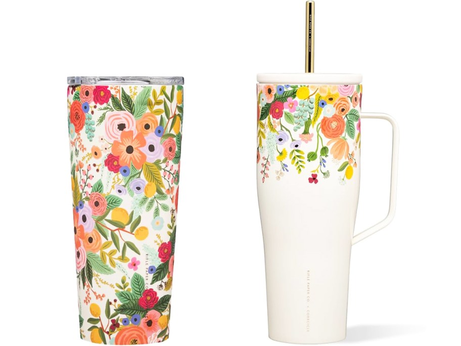 floral print travel coffee mug and matching tumbler