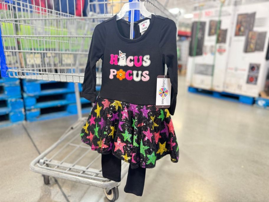 Counting Daisies Halloween Tutu Set hanging on cart in store