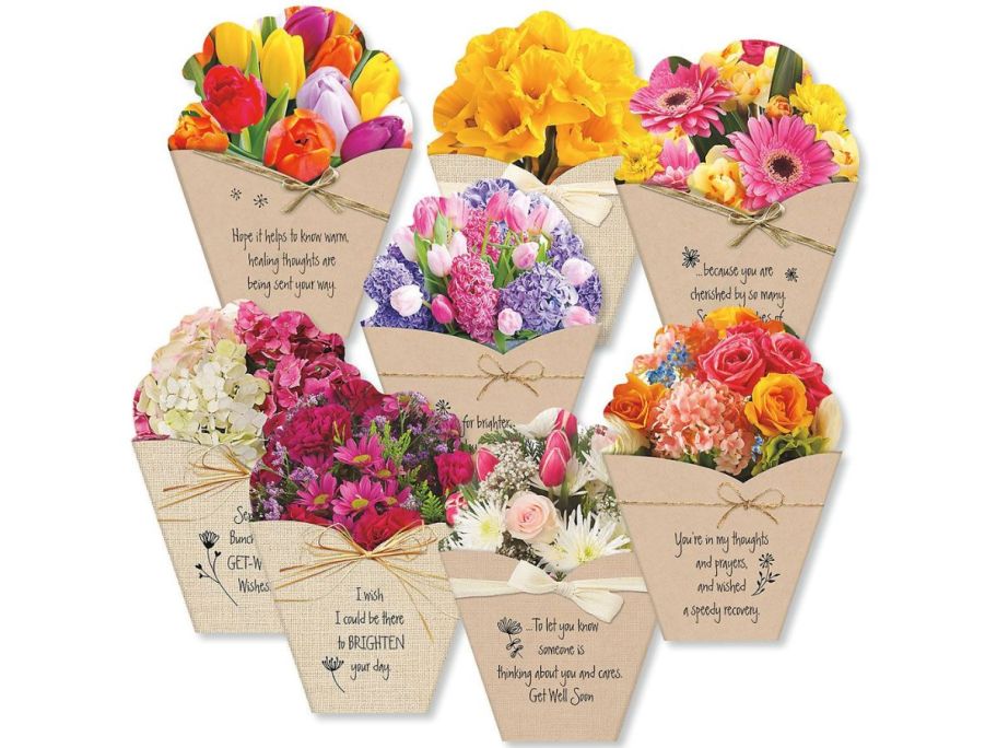 8 Greeting Cards shaped like flower bouquets