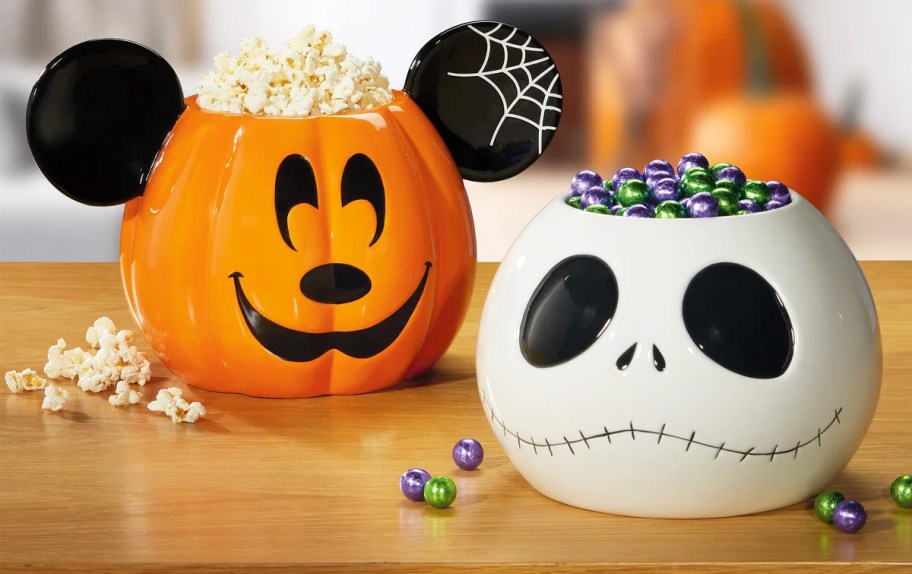 pumpkin Mickey Mouse and Jack Skellington Halloween treat bowls