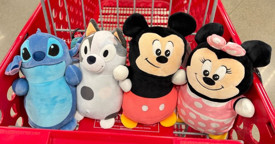 A Target cart filled with Disney Hugmees