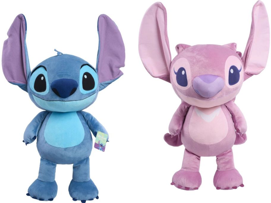 Stock images of jumbo Stitch and Angel plush