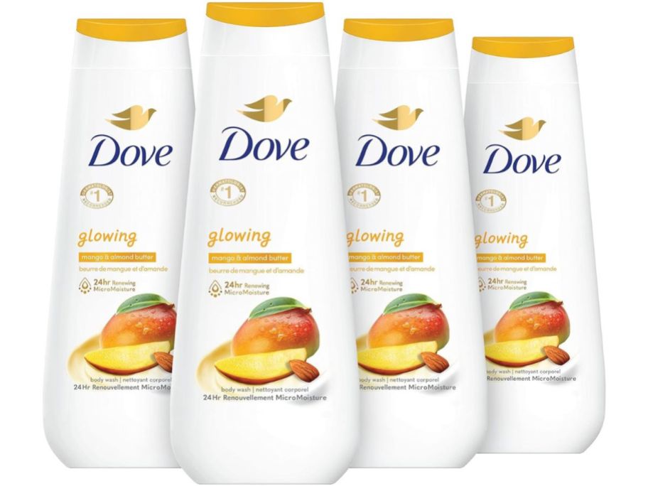 4 bottles of Dove Mango Body Wash