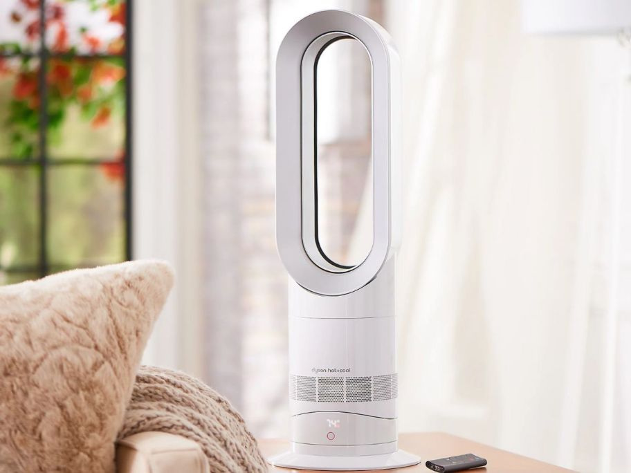 Dyson fan and heater displayed on top of the table 