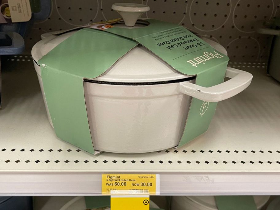 Figmint 5.5-Quart Enamel Dutch Oven on shelf in store