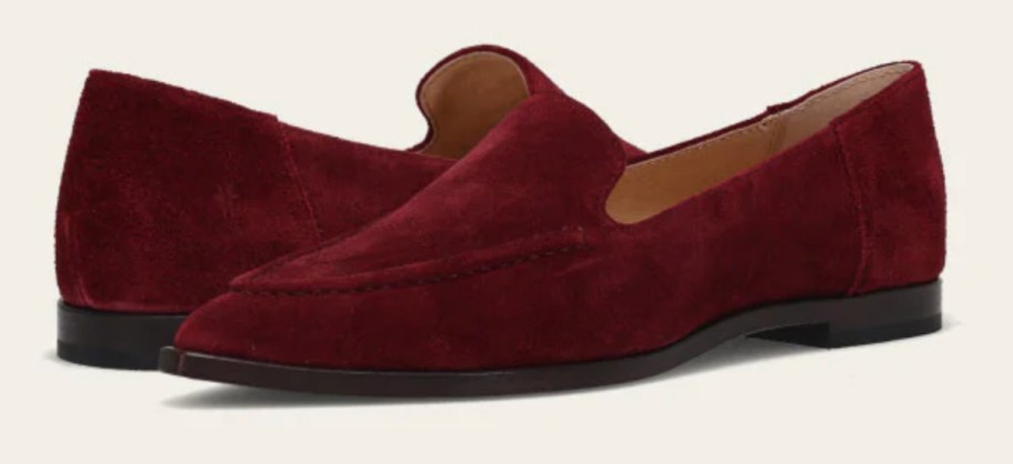 red soft leather loafers
