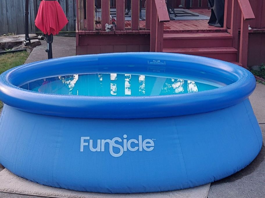 A blue inflatable pool