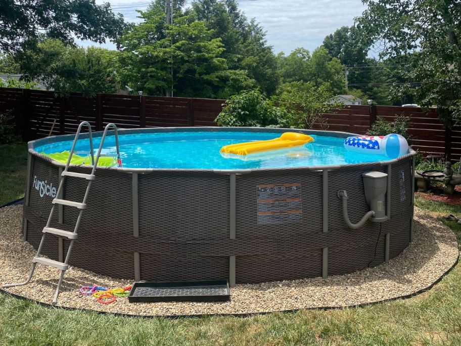 An above-ground pool