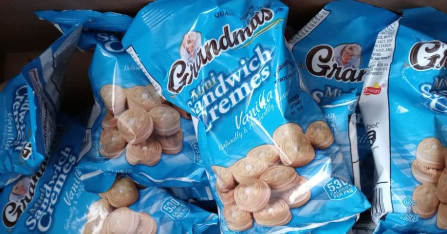 Grandma’s Mini Cookies, Vanilla Sandwich Crème Cookies, 3.71 oz Cookie Bag, (24 Pack) in delivery box