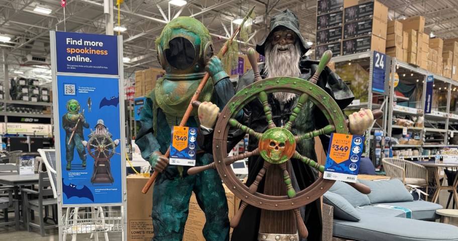 Halloween animatronics at Lowes - Haunted Sea Captain and Sea Diver