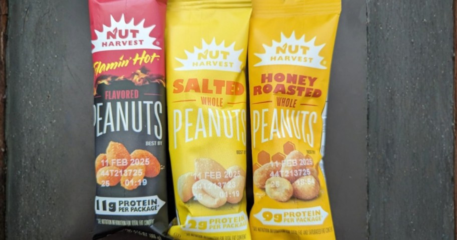 3 individual bags of Nut Harvest nuts