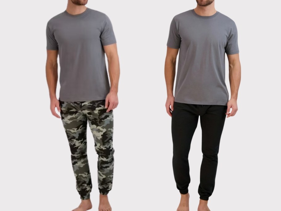 men wearing pajama tshirts and jogger style pants