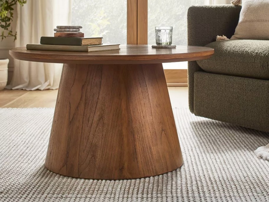 round wood pedestal coffee table