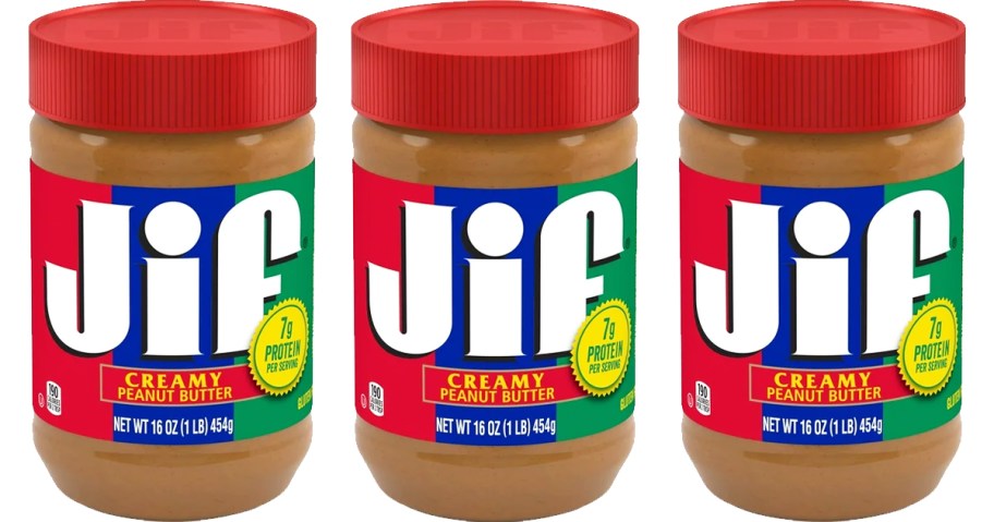 three jars of Jif Peanut Butter