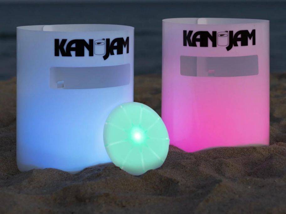 KanJam Illuminate Multi-Color LED Disc Game Set on beach
