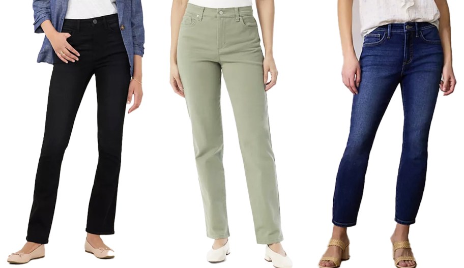 three women modeling jeans