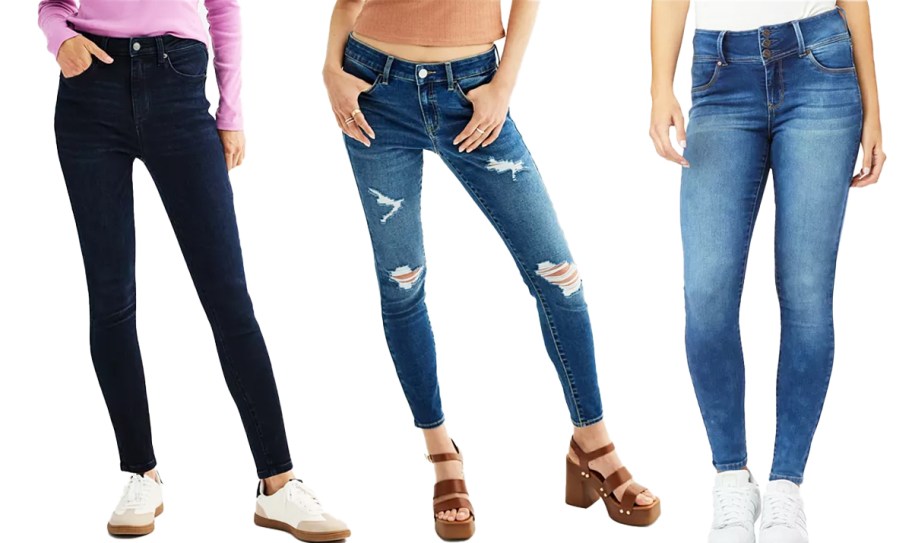 three women modeling jeans