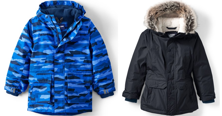 blue and black kids winter jackets