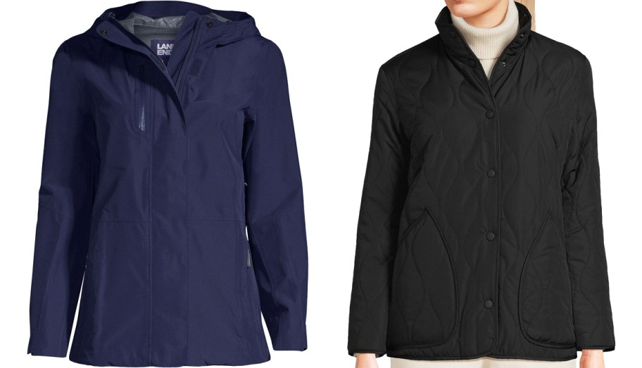 navy blue and black women's winter jackets