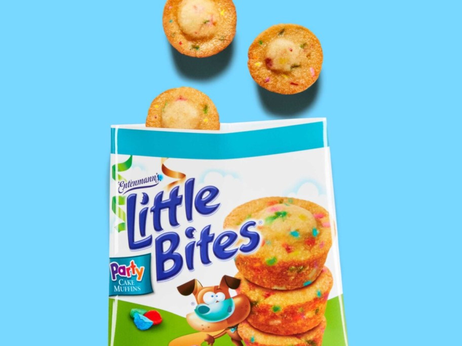 package of Little Bites muffins on light blue background