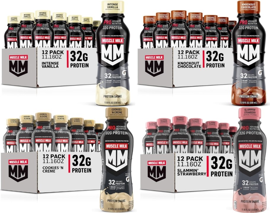 muscle milk pro protein shakes 12 packs in 4 flavors 