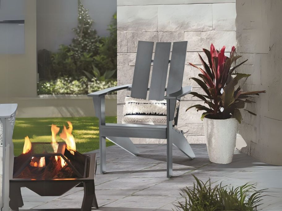 Mainstays Wood Outdoor Modern Adirondack Chair on patio