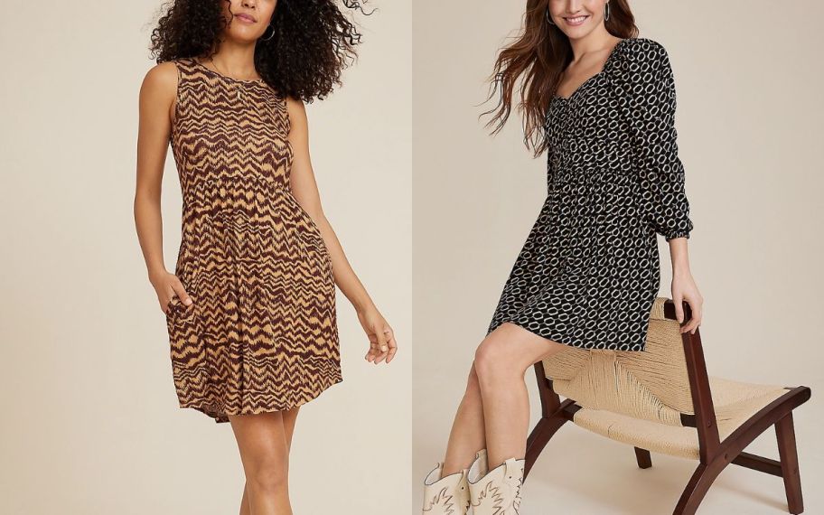 2 models wearing Maurices womens dresses