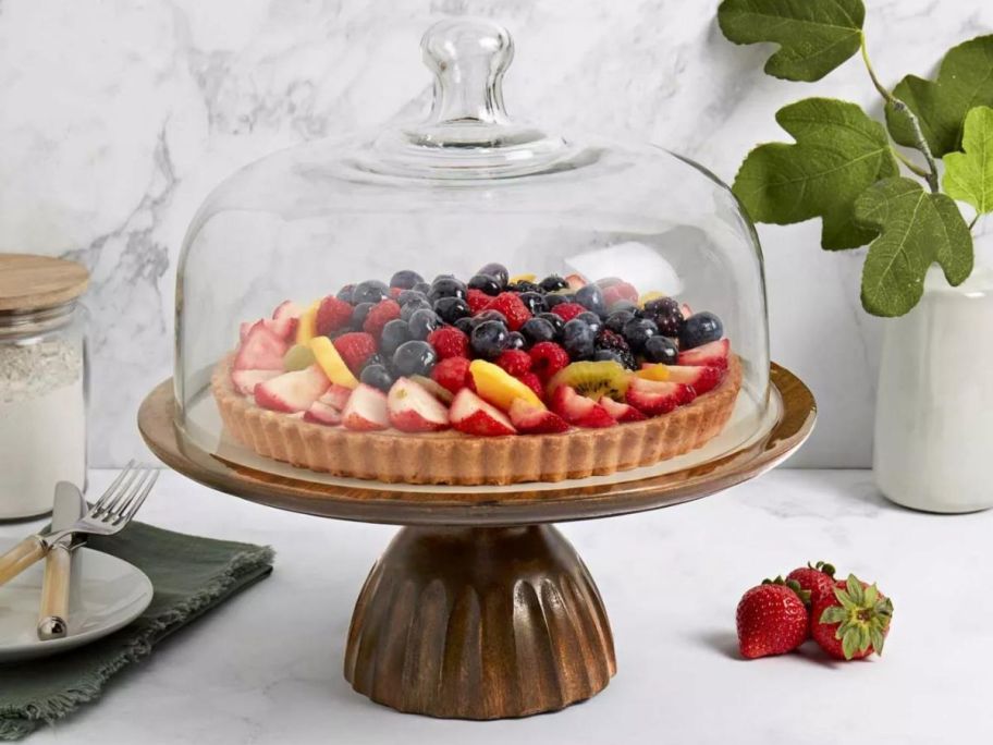 Member's Mark Mango Wood Cake Stand with Glass Dome Lid