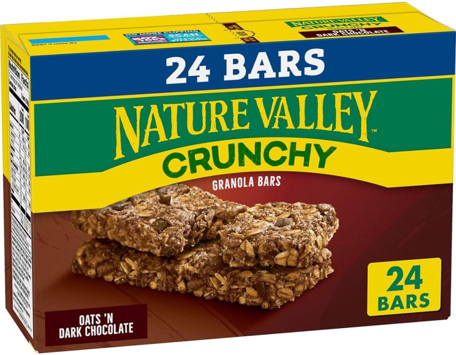 a 12 count box of nature valley oat and dark chocolate granola bars